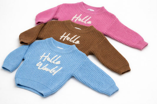 'Hello World' Chunky Knit Jumper - Chocolate