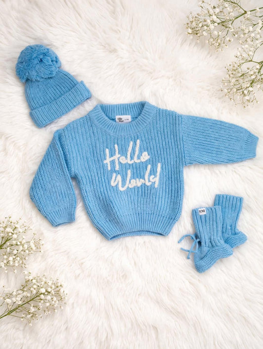 'Hello World' Chunky Knit Jumper - Blue
