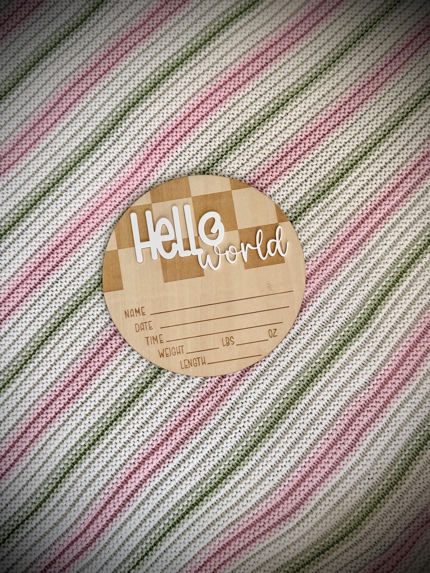 Chequered 'Hello World' Plaque