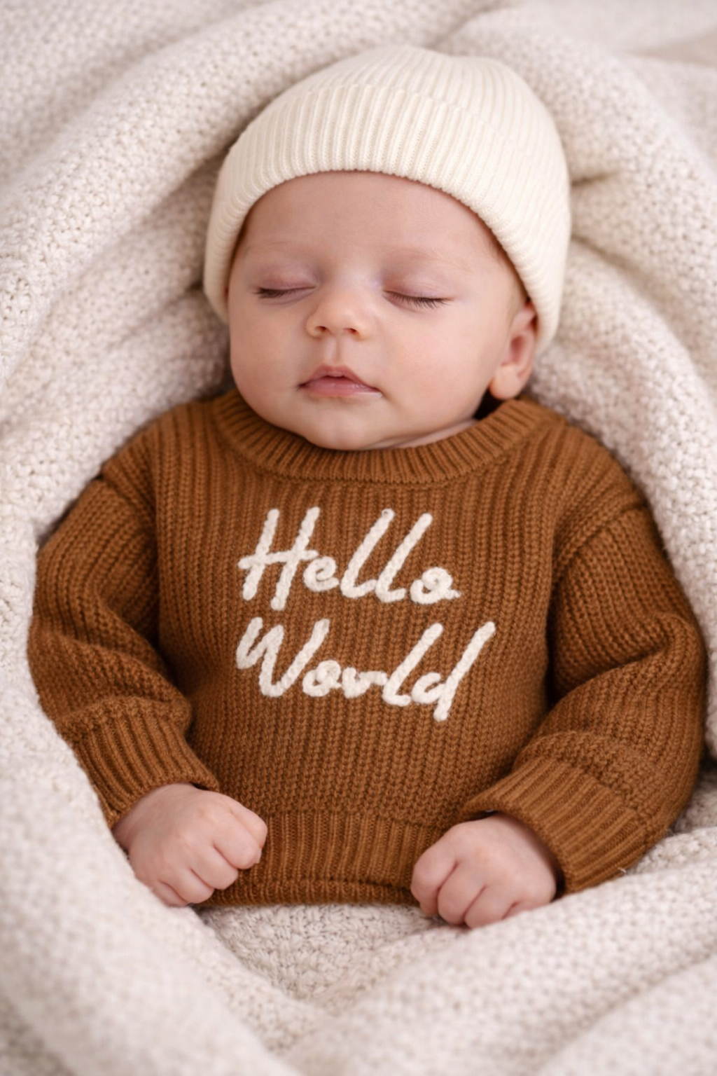 'Hello World' Chunky Knit Jumper - Chocolate