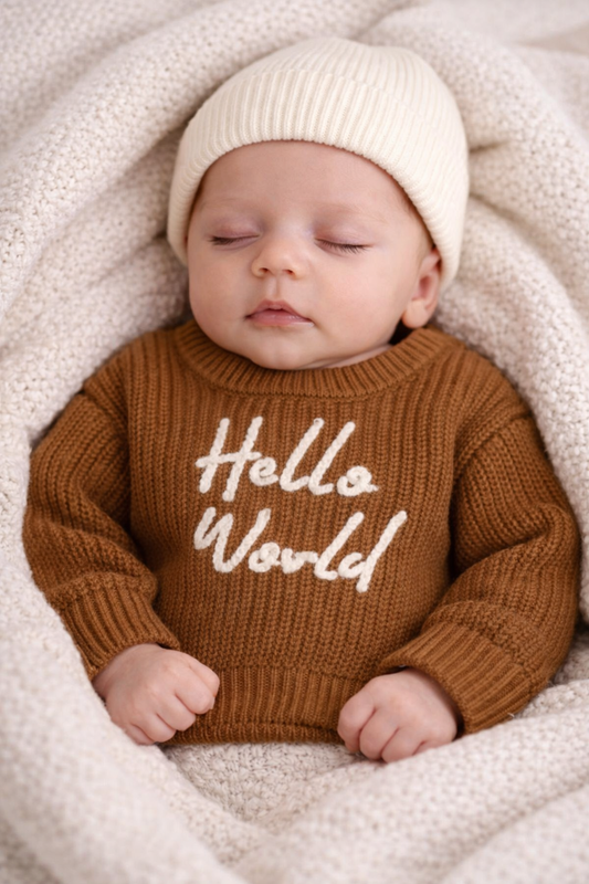 'Hello World' Chunky Knit Jumper| Chocolate