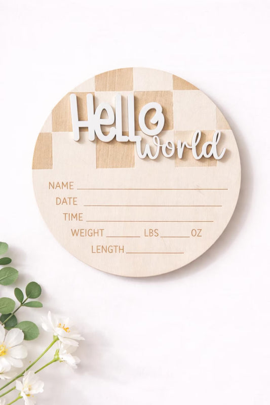 Chequered 'Hello World' Plaque