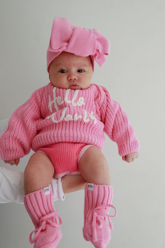 'Hello World' Chunky Knit Jumper| Pink