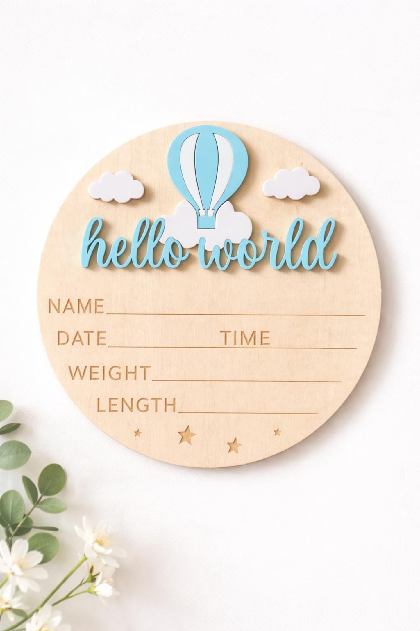 Blue Hot Air Balloon 'Hello World' Plaque