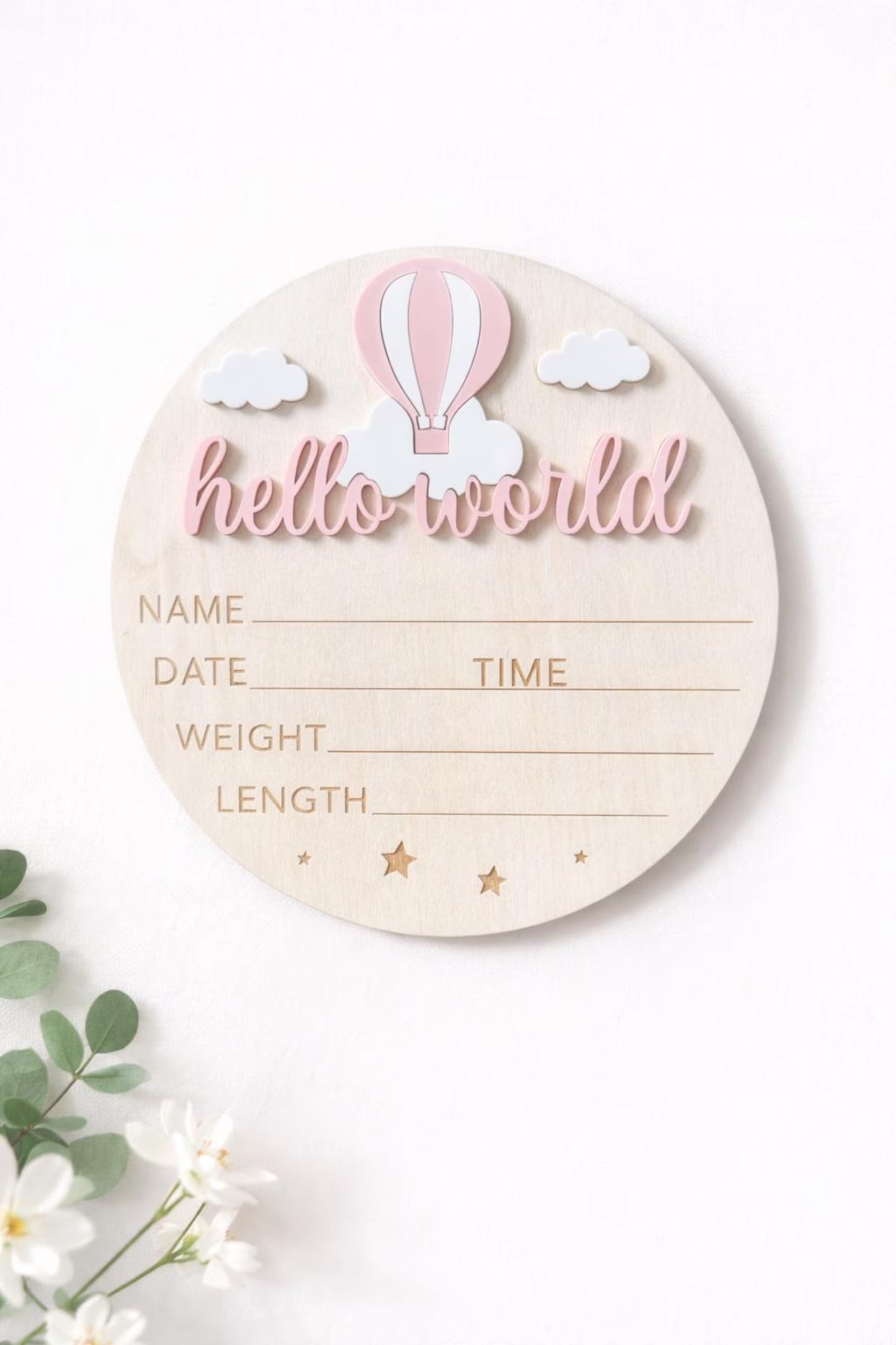 Pink Hot Air Balloon 'Hello World' Plaque