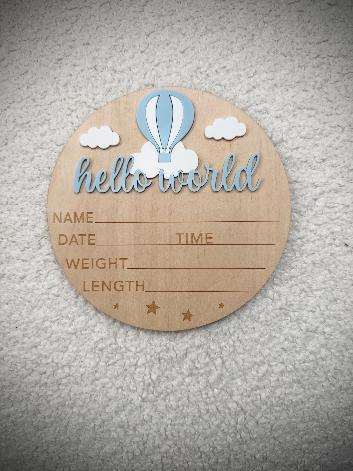 Blue Hot Air Balloon 'Hello World' Plaque