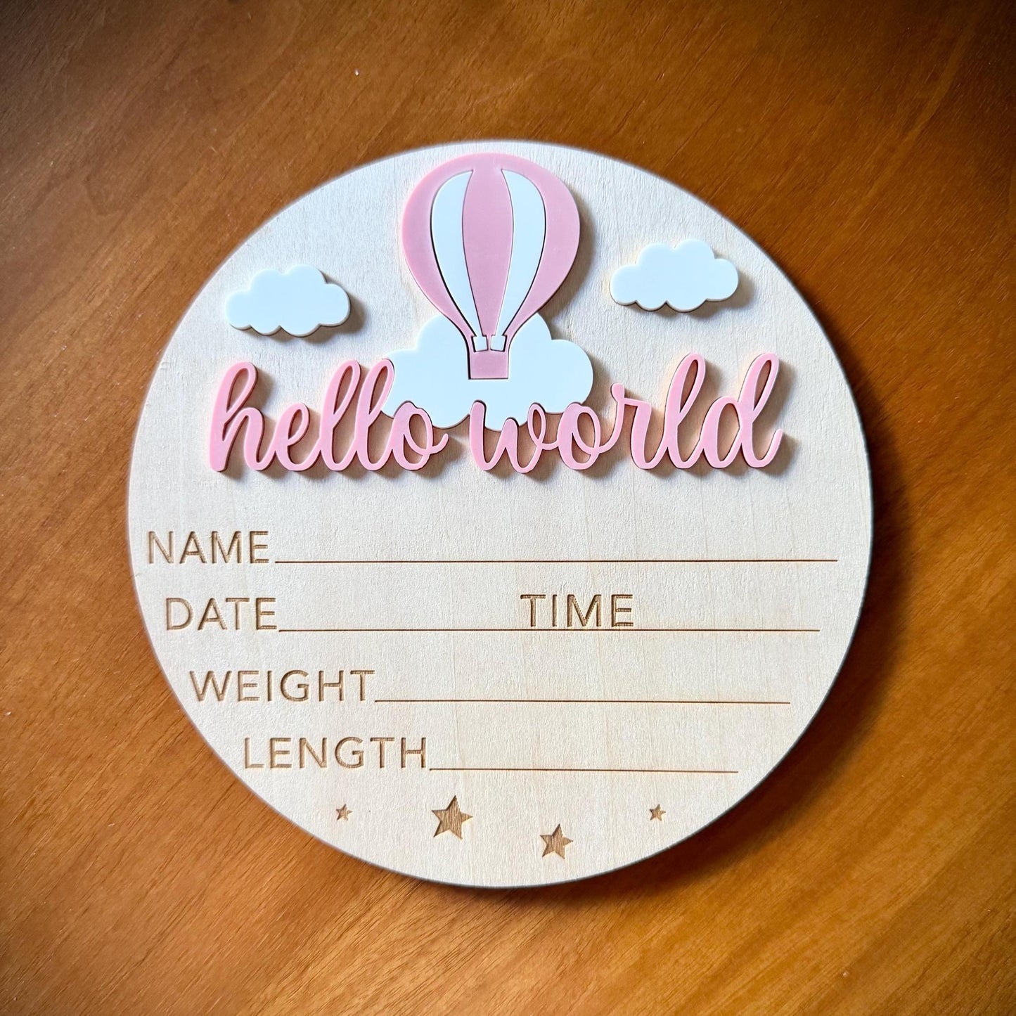 Pink Hot Air Balloon 'Hello World' Plaque