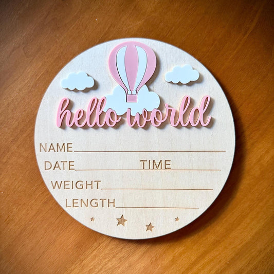 Pink Hot Air Balloon 'Hello World' Plaque