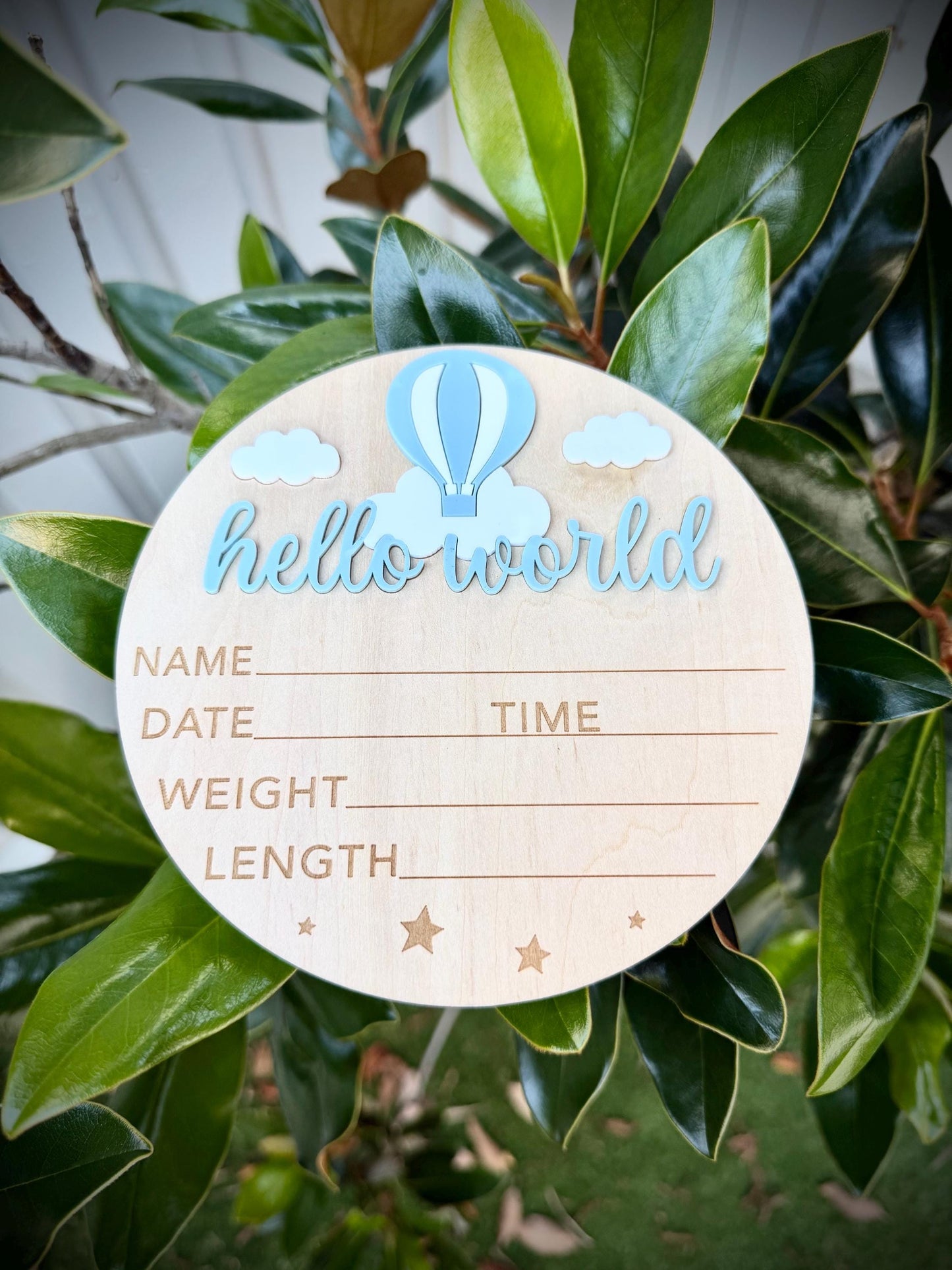 Blue Hot Air Balloon 'Hello World' Plaque