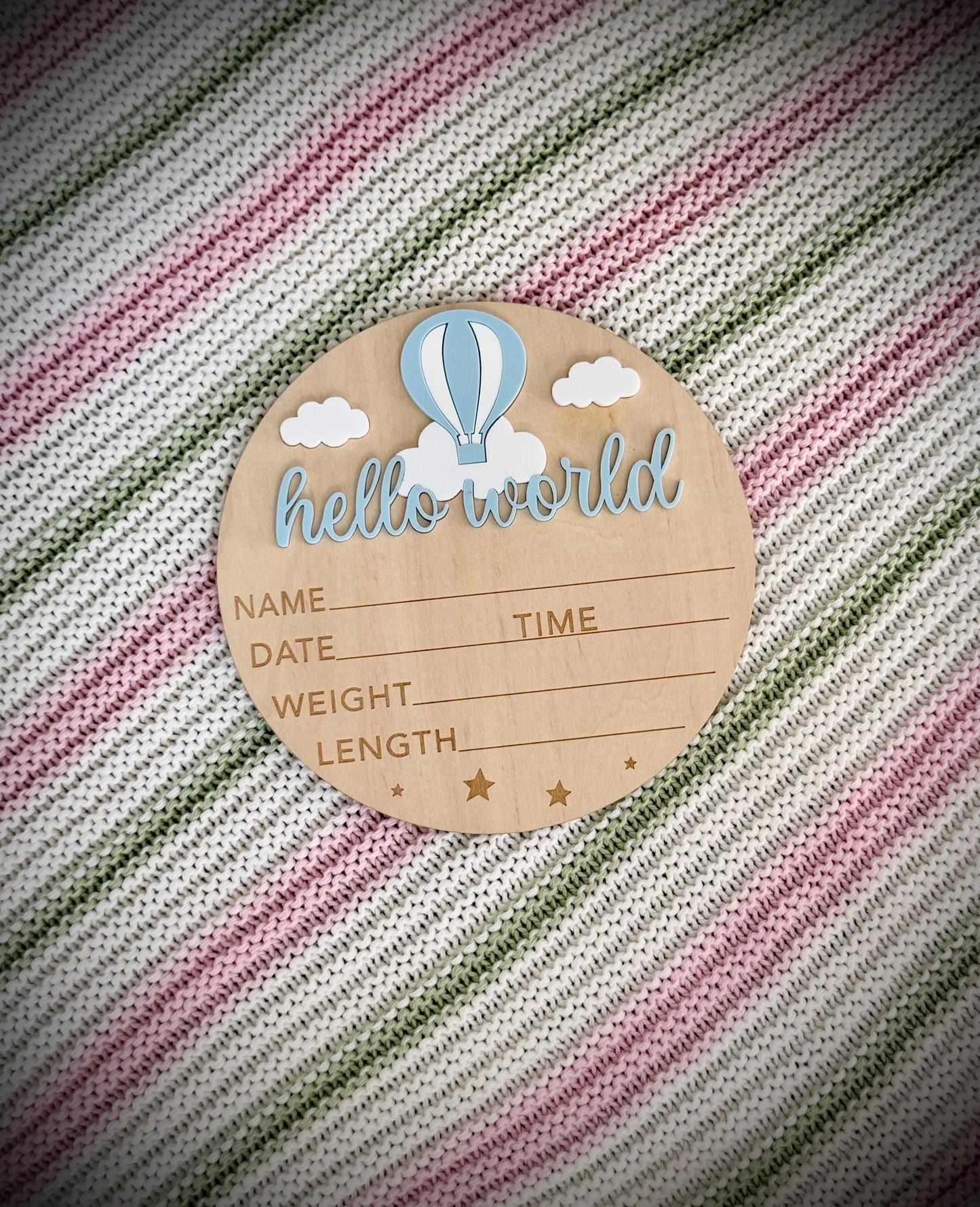 Blue Hot Air Balloon 'Hello World' Plaque