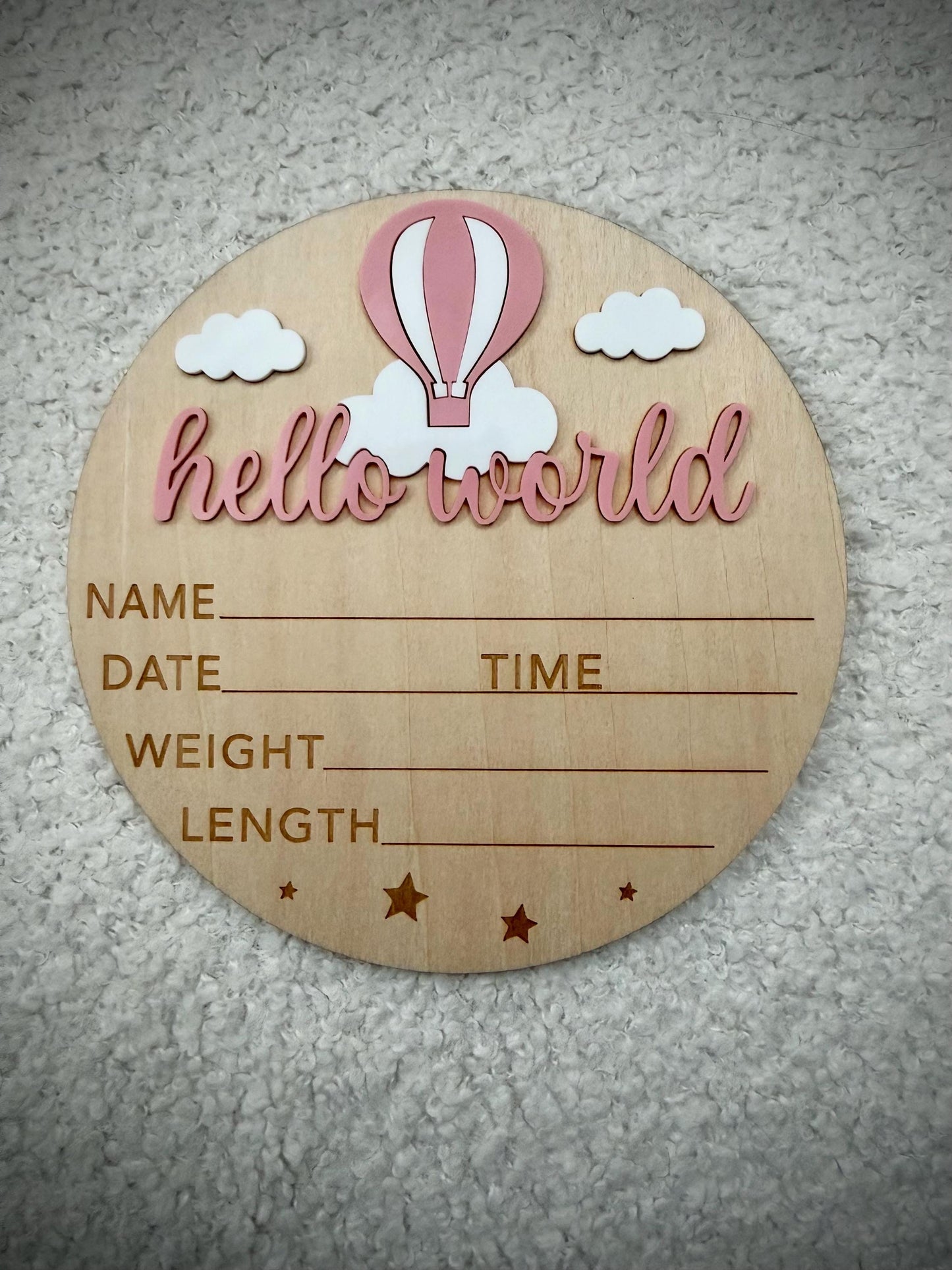 Pink Hot Air Balloon 'Hello World' Plaque