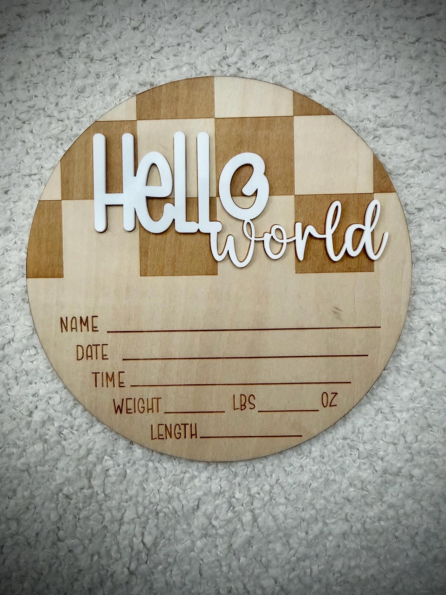 Chequered 'Hello World' Plaque