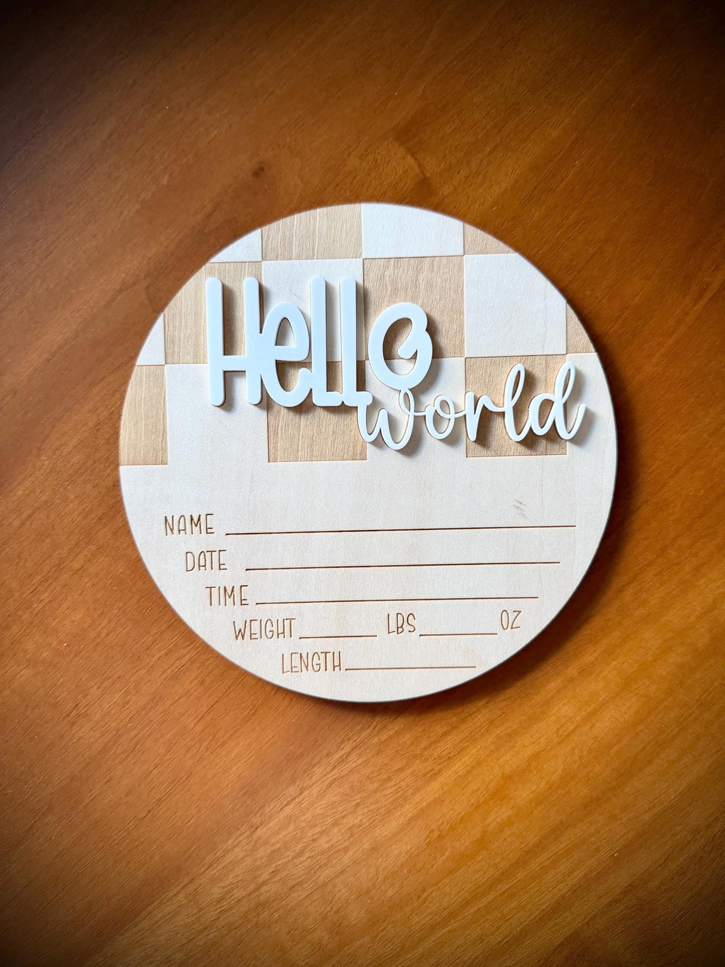 Chequered 'Hello World' Plaque