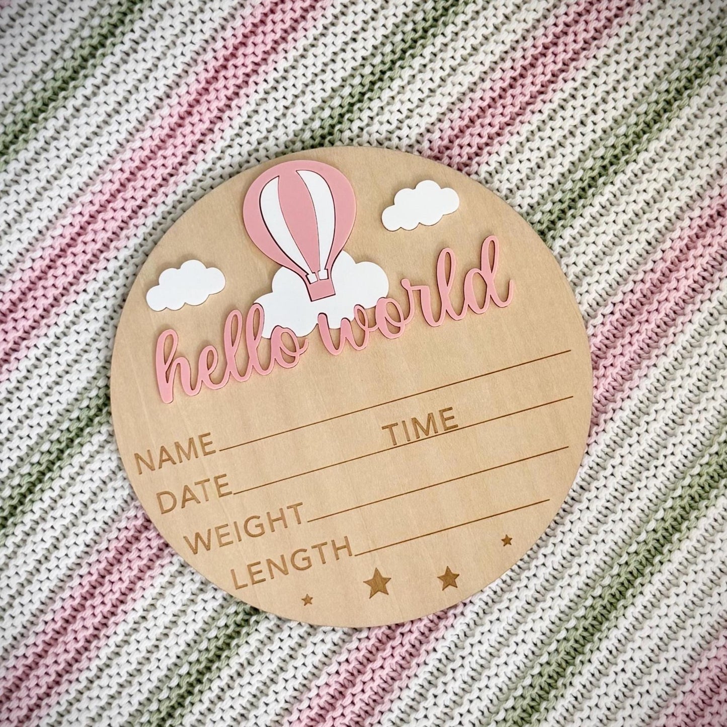 Pink Hot Air Balloon 'Hello World' Plaque